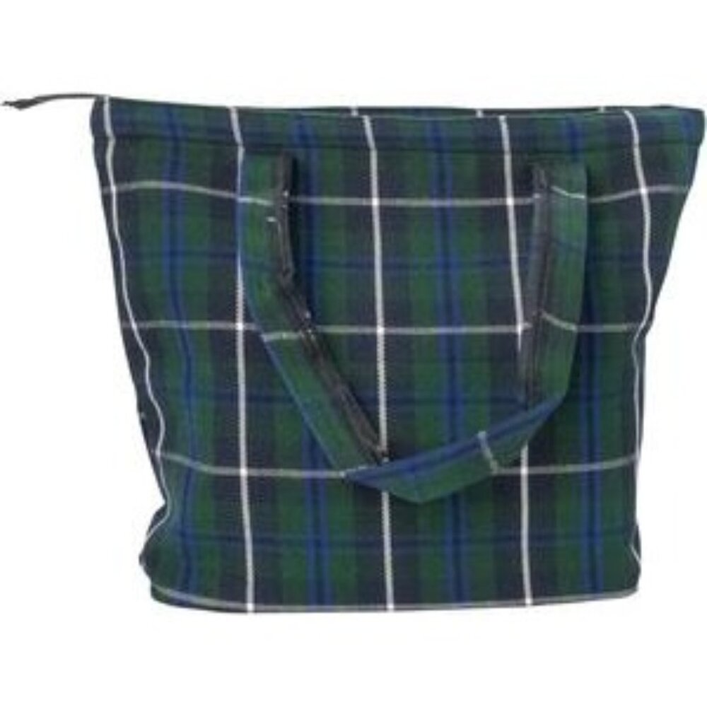 NWT Briomhar Tartan Plaid Tote Bag Zippered Top & Handles Green Blue Check